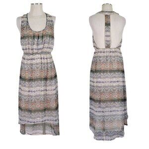 Staring at Stars Halter Maxi Dress Size L High Low Pullover Tribal Lightweight